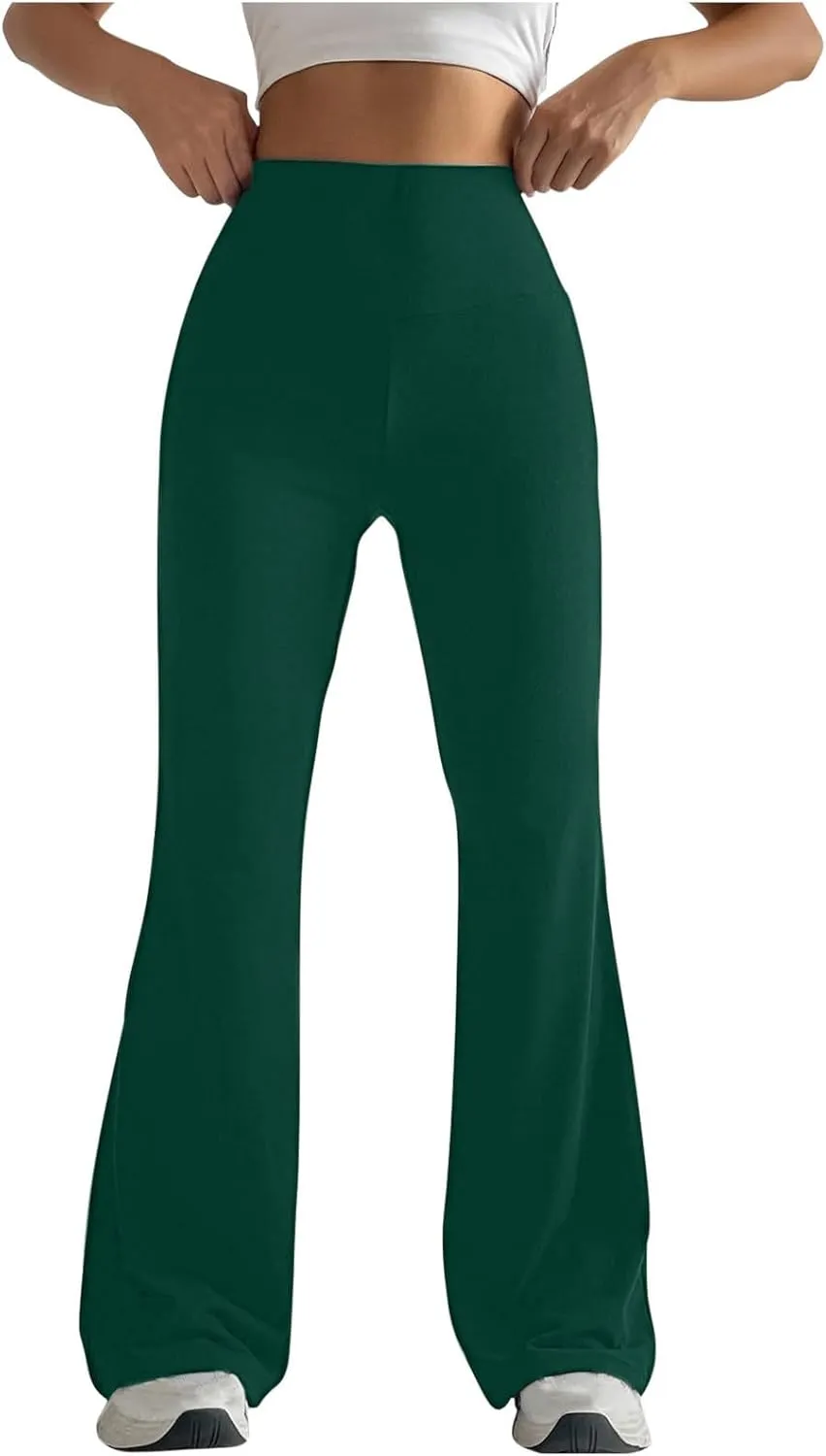 Stretch High Waist Leggings for Women Regular Fitted Solid Flared Pants Active Workout Yoga Pants Seamless Trousers