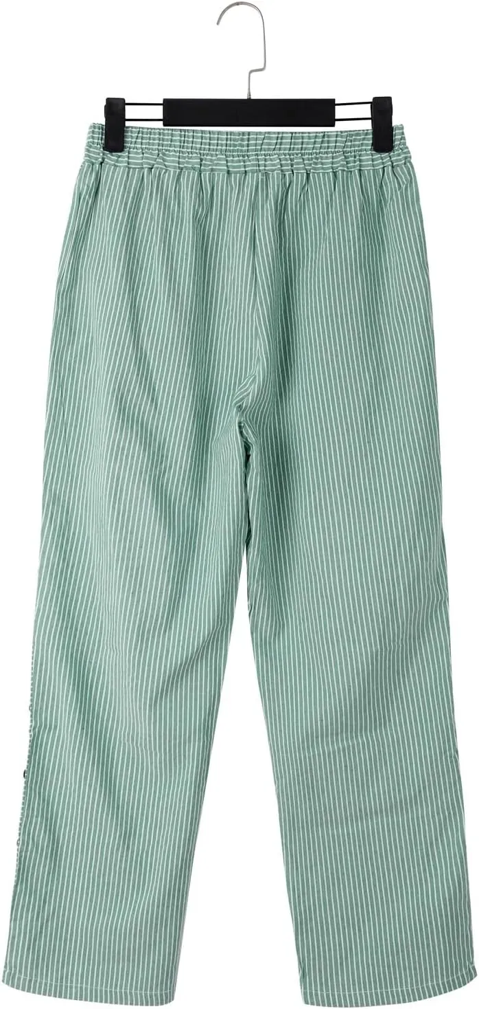 Striped Linen Pants for Women 2025, Trendy Spring Summer Casual Pants High Waist Straight Leg Trousers with Pockets