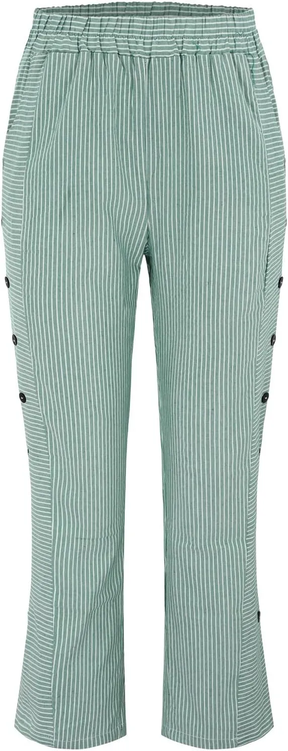 Striped Linen Pants for Women 2025, Trendy Spring Summer Casual Pants High Waist Straight Leg Trousers with Pockets
