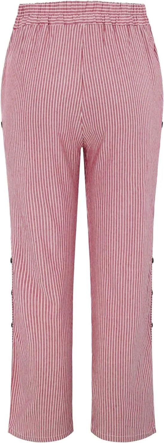 Striped Linen Pants for Women 2025, Trendy Spring Summer Casual Pants High Waist Straight Leg Trousers with Pockets