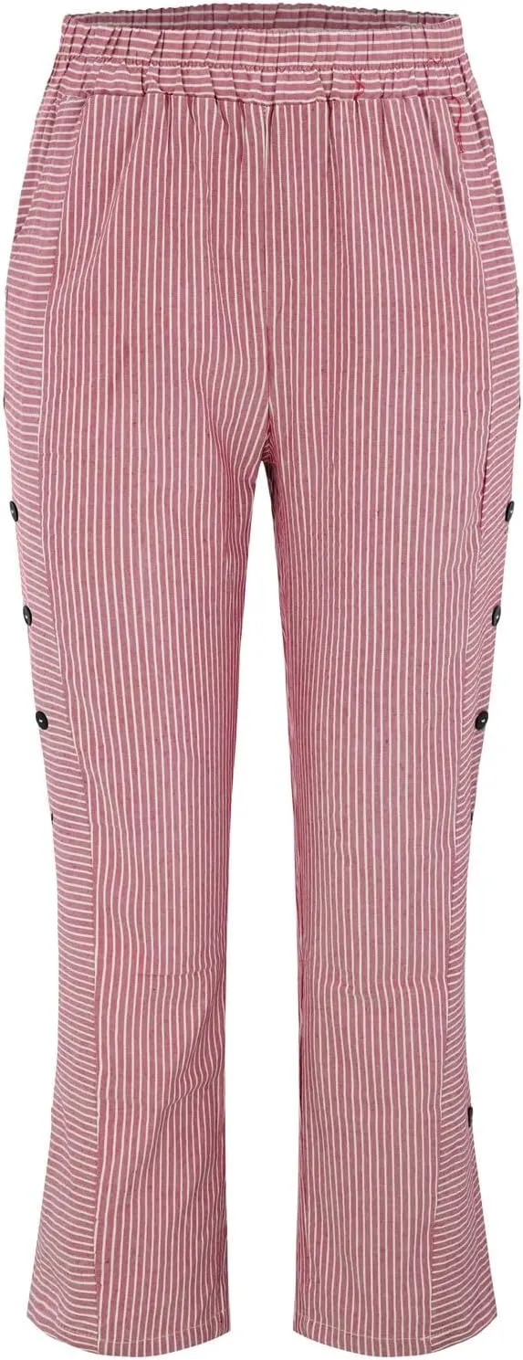 Striped Linen Pants for Women 2025, Trendy Spring Summer Casual Pants High Waist Straight Leg Trousers with Pockets