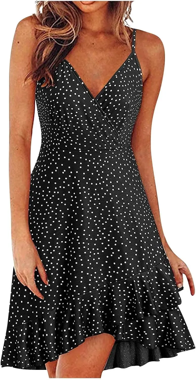 Summer Bohemian Women Dress Deep V Neck Mini Short Backless Beach Boho Spaghetti Strap Sleeveless Vacation Sundress