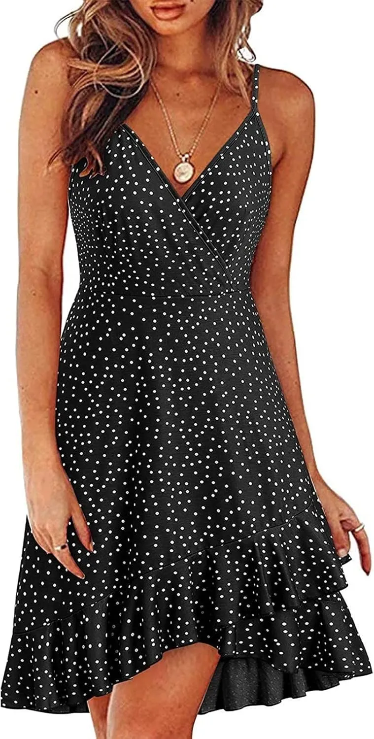 Summer Bohemian Women Dress Deep V Neck Mini Short Backless Beach Boho Spaghetti Strap Sleeveless Vacation Sundress