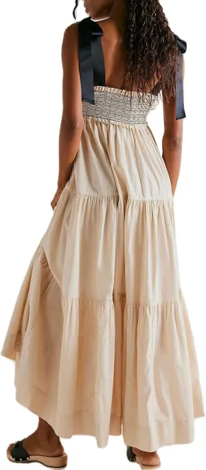 Summer Boho Tie Shoulder Dress for Women 2025 Y2k Sleeveless Floral Smocked Tiered Flowy Maxi Dress Beach Sundress