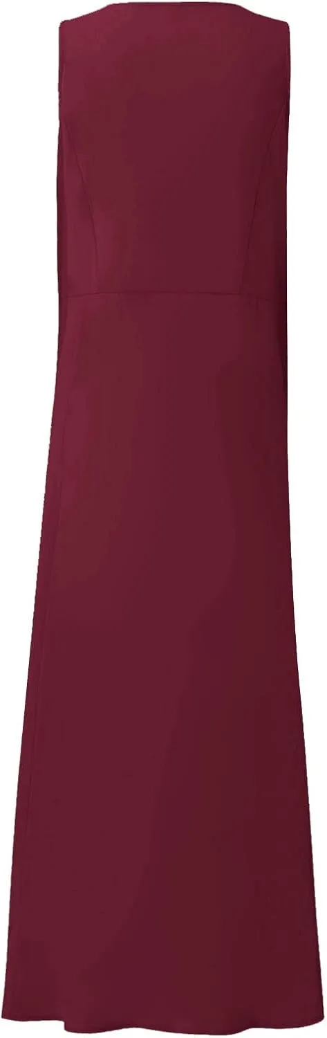 Summer Dress for Women 2025 Plus Size Sundress Floral Crewneck Sleeveless Dress Cotton Linen Beach Dress with Pockets