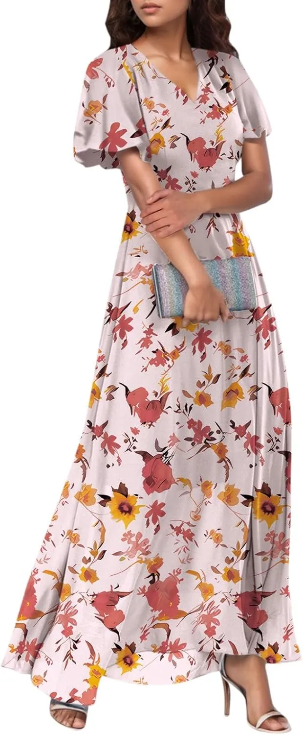 Summer Dress for Women 2025,Swing Flowy Ruffle Hem Casual Chiffon Beach Dresses