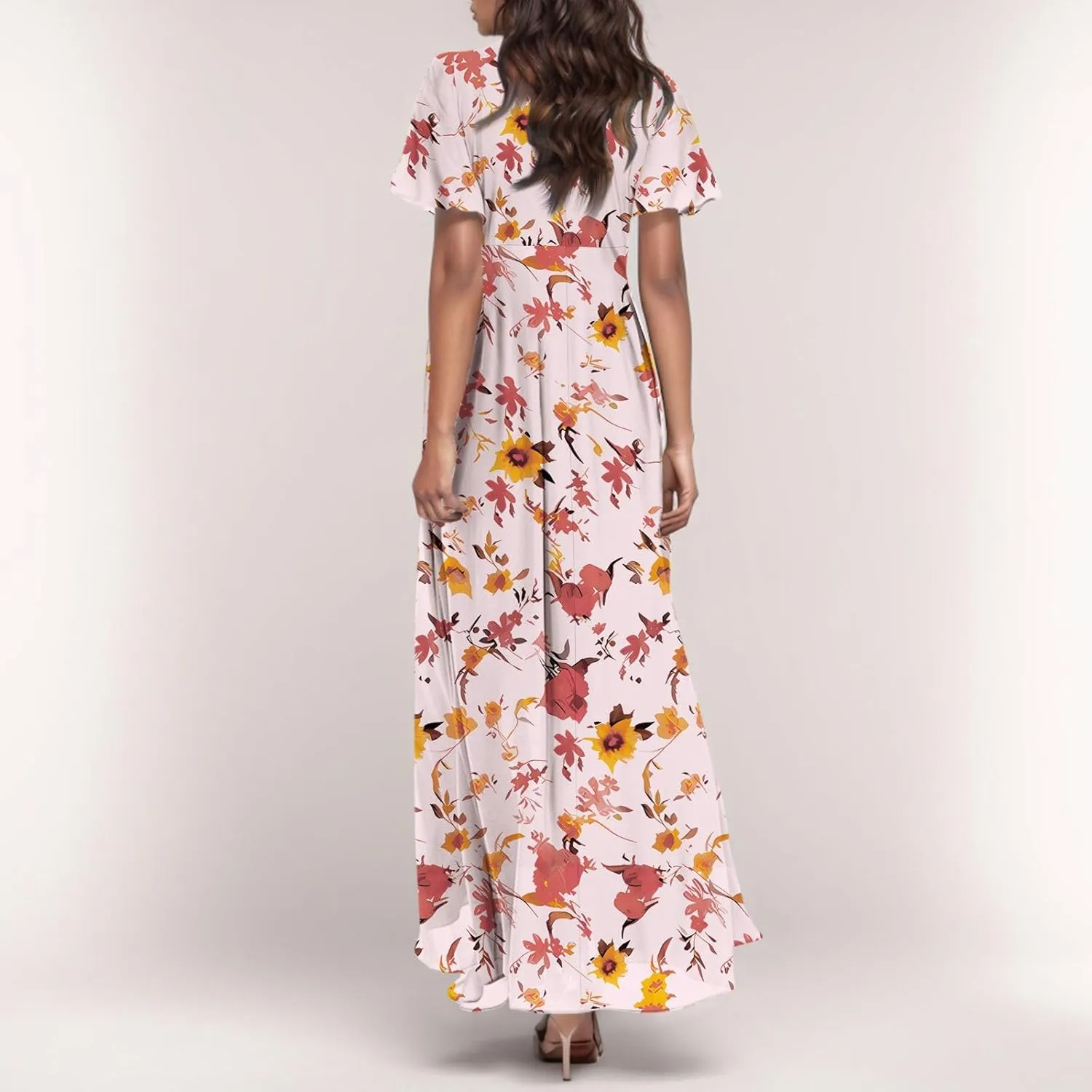 Summer Dress for Women 2025,Swing Flowy Ruffle Hem Casual Chiffon Beach Dresses
