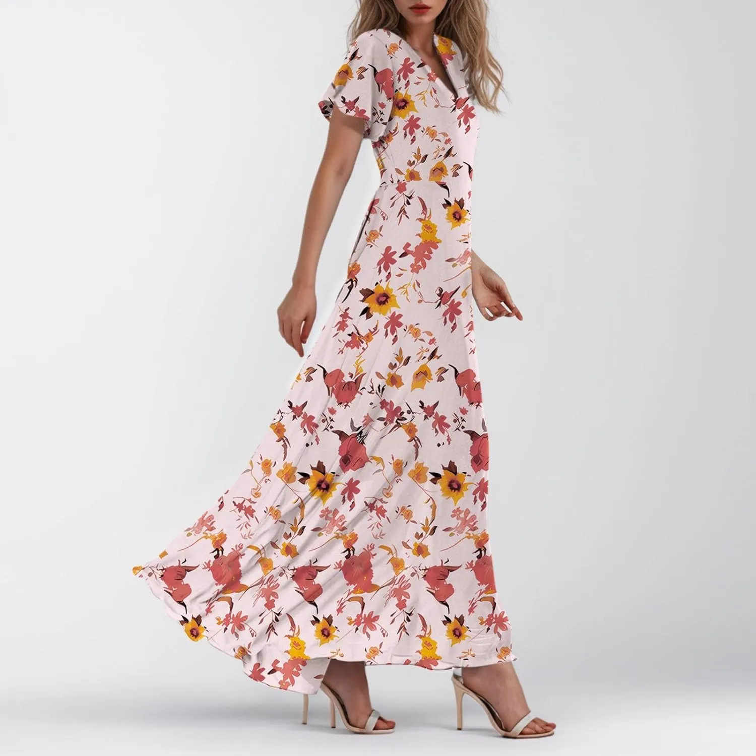 Summer Dress for Women 2025,Swing Flowy Ruffle Hem Casual Chiffon Beach Dresses