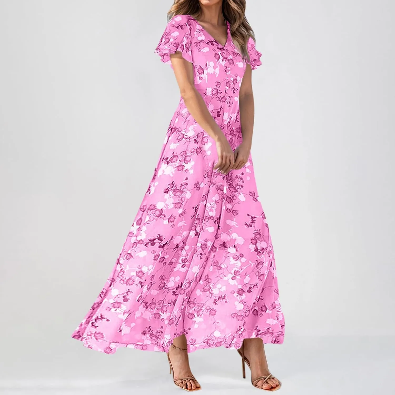 Summer Dress for Women 2025,Swing Flowy Ruffle Hem Casual Chiffon Beach Dresses