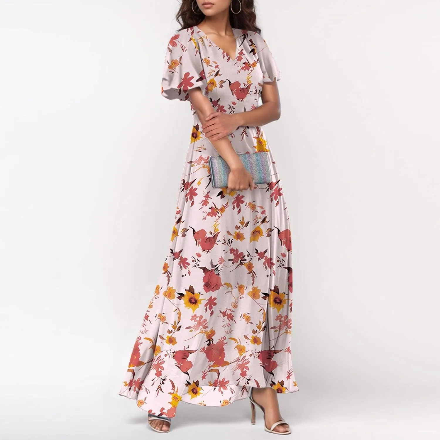 Summer Dress for Women 2025,Swing Flowy Ruffle Hem Casual Chiffon Beach Dresses
