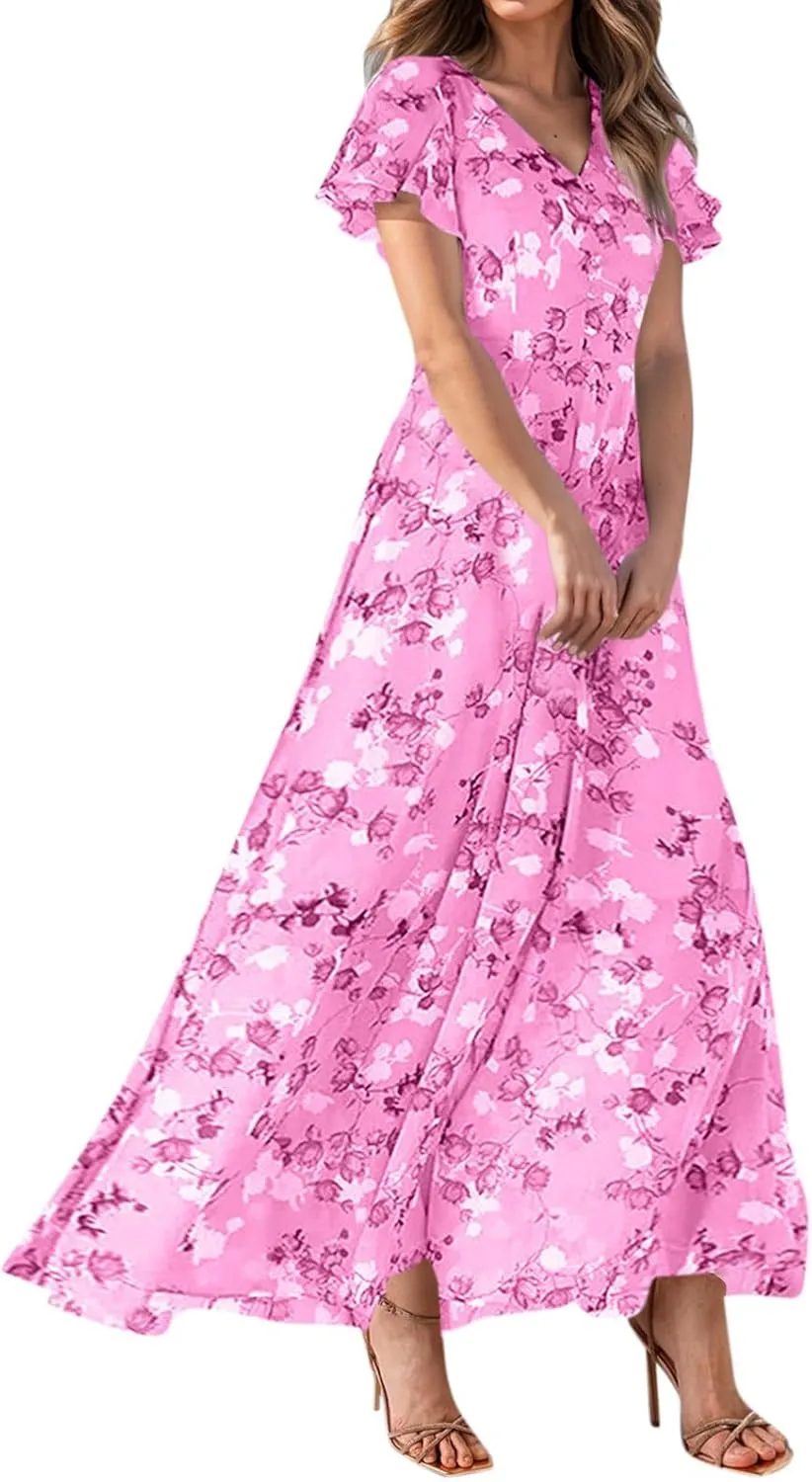 Summer Dress for Women 2025,Swing Flowy Ruffle Hem Casual Chiffon Beach Dresses