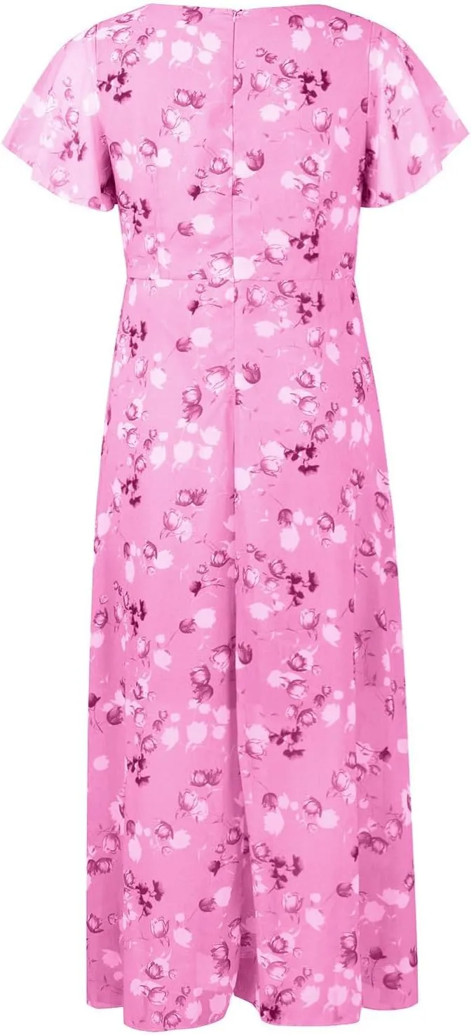 Summer Dress for Women 2025,Swing Flowy Ruffle Hem Casual Chiffon Beach Dresses