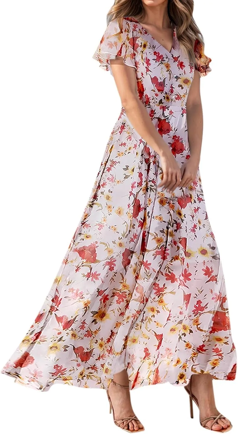 Summer Dress for Women 2025,Swing Flowy Ruffle Hem Casual Chiffon Beach Dresses