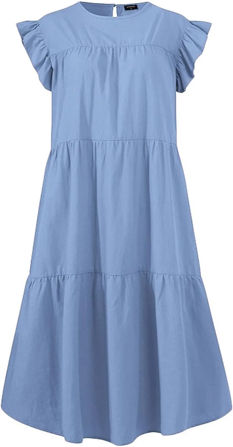 Summer Dresses for Women 2023,Plus Size Casual Cute Babydoll Dress,Tiered Ruffle Flowy Boho Beach Sundress