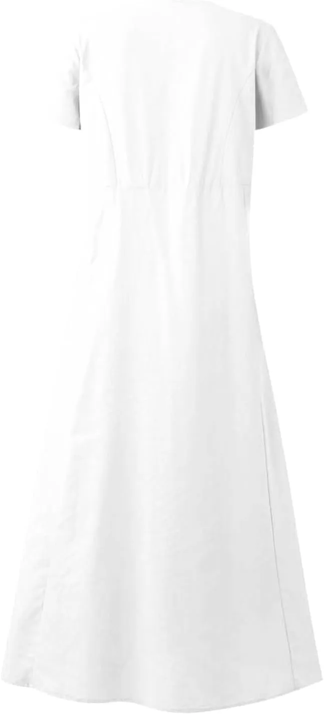 Summer Dresses for Women 2025 Vacation Trendy Short Sleeve Scoop Neck Cotton Linen Dress Loose Flowy Beach Sundress