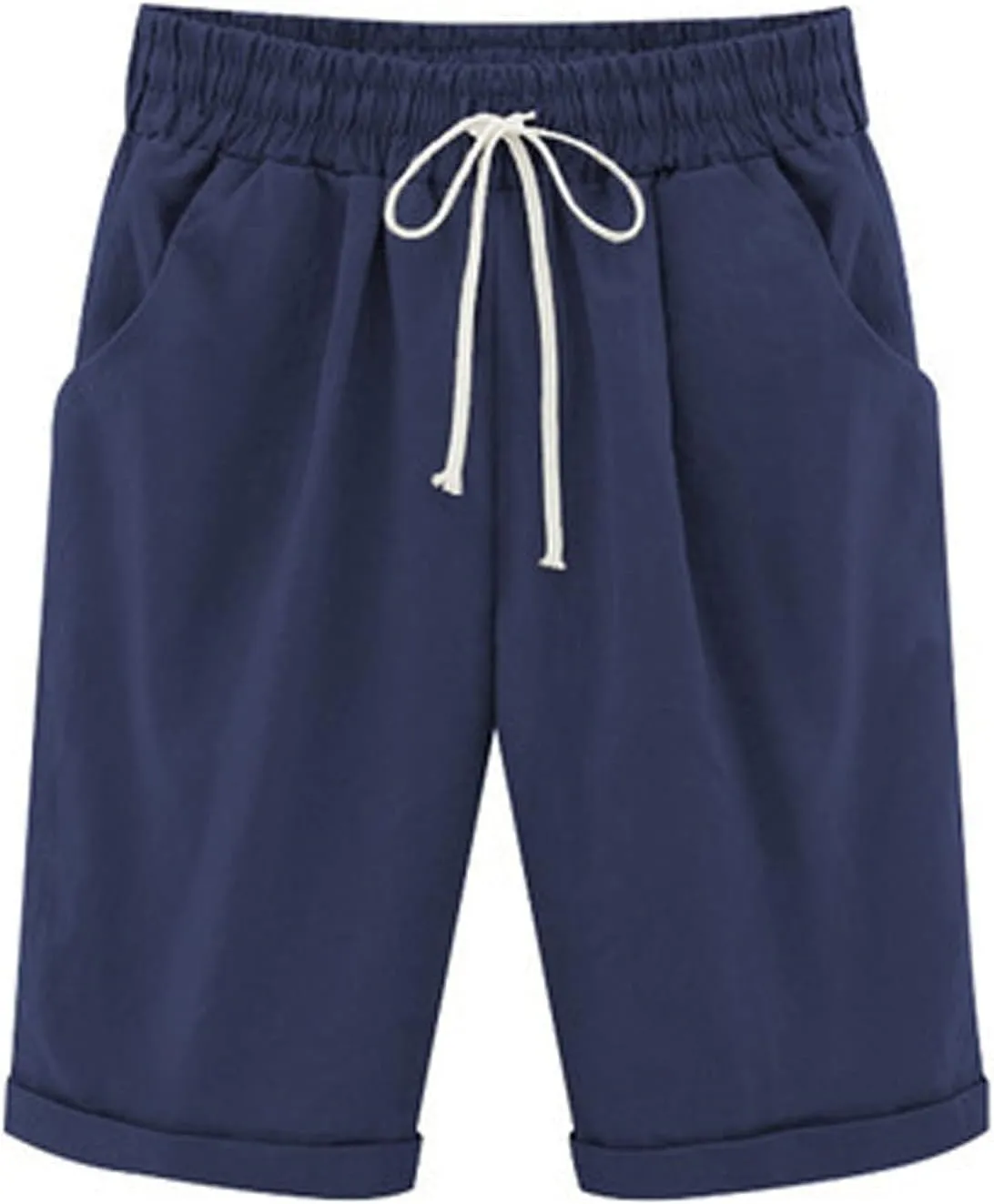 Summer Shorts for Women Cotton Linen Drawstring Lounge Capri Pants High Waist Loose Fit Trousers with Pockets