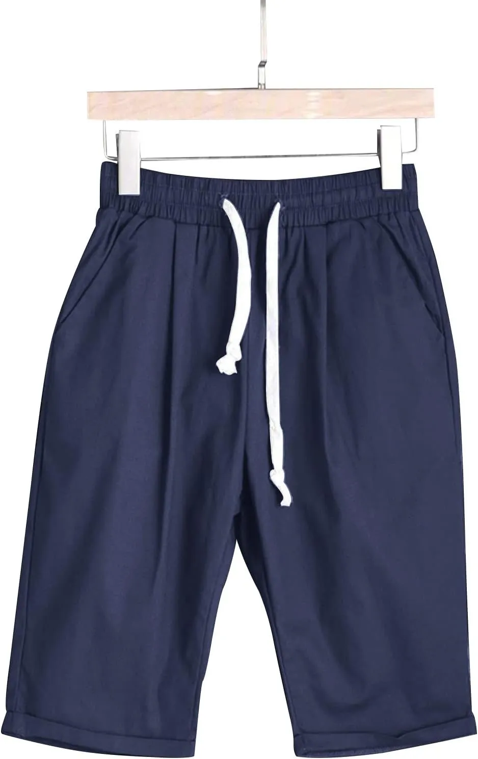 Summer Shorts for Women Cotton Linen Drawstring Lounge Capri Pants High Waist Loose Fit Trousers with Pockets