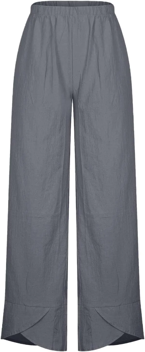 Summer Womens Cotton Linen Pants Plus Size Wide Leg Capri Pants 2025 Lightweight High Waisted Beach Trousers Pockets