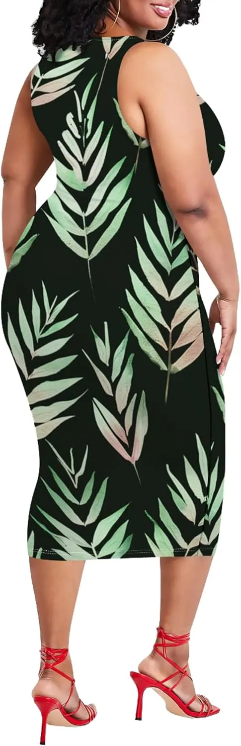 Summer Women's Sleeveless Tank Ruched Plus Size Bodycon Mini Sundress Midi Casual Dresses 2024
