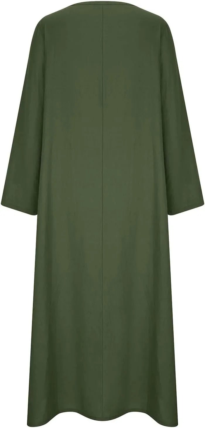 T Shirt Dresses for Women 2025 Summer V Neck Cotton Linen Dress Beach Half Sleeve Sundress Boho Maxi Dress