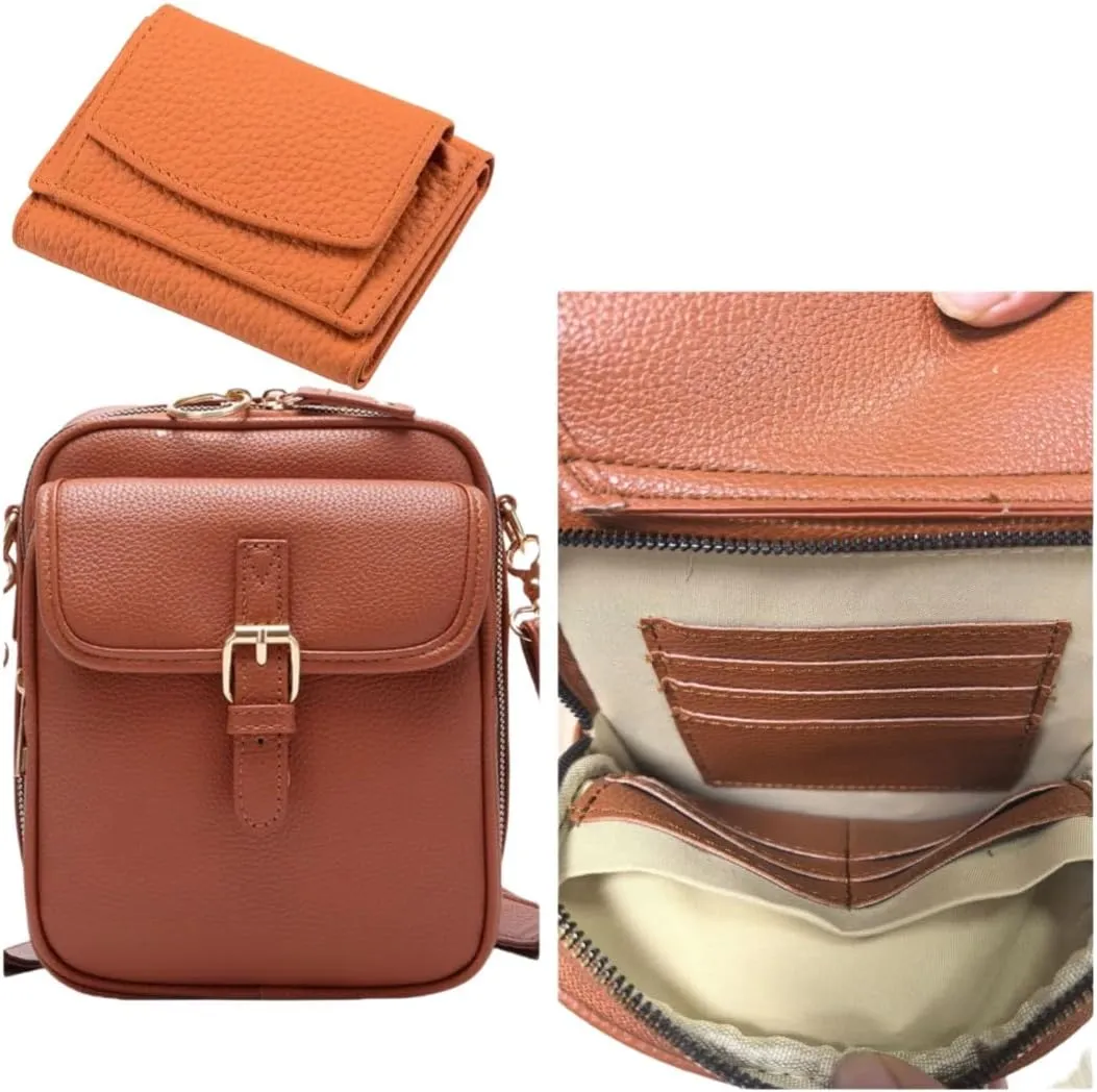 Tojoyride Crossbody Bag and mini wallet Set with 10 Rfid Shielding Compartments, Vintage Anti Theft Purse