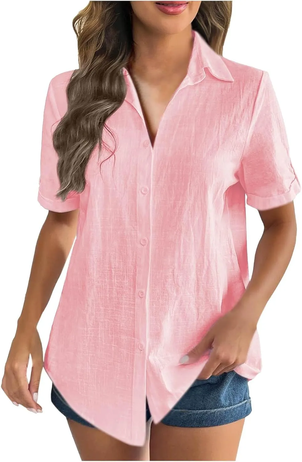 Tops for Women Trendy 2025 Fashion Summer Spring Short Sleeve Tee Shirts Casual Lapel Button Down Shirts Business