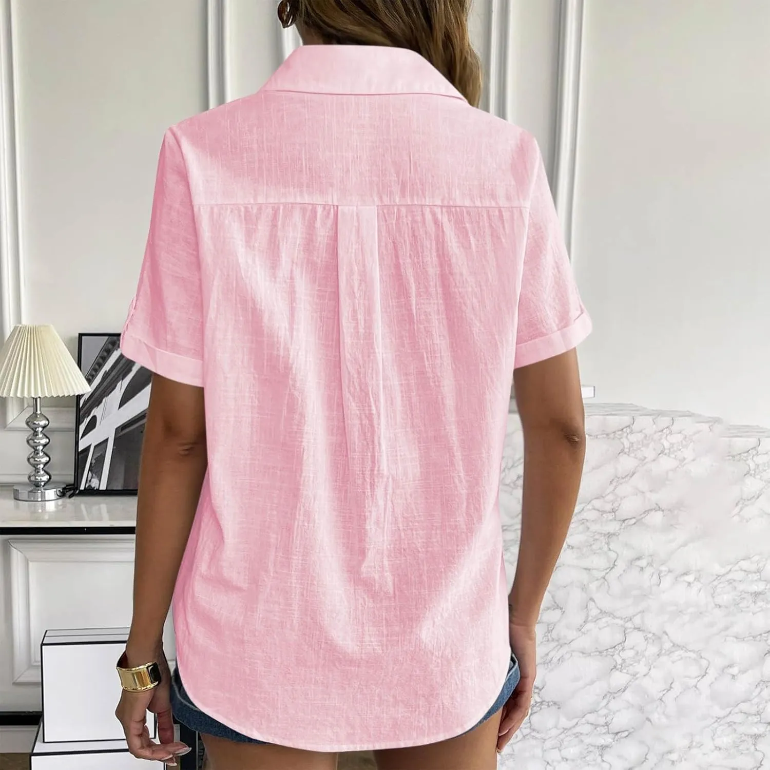 Tops for Women Trendy 2025 Fashion Summer Spring Short Sleeve Tee Shirts Casual Lapel Button Down Shirts Business