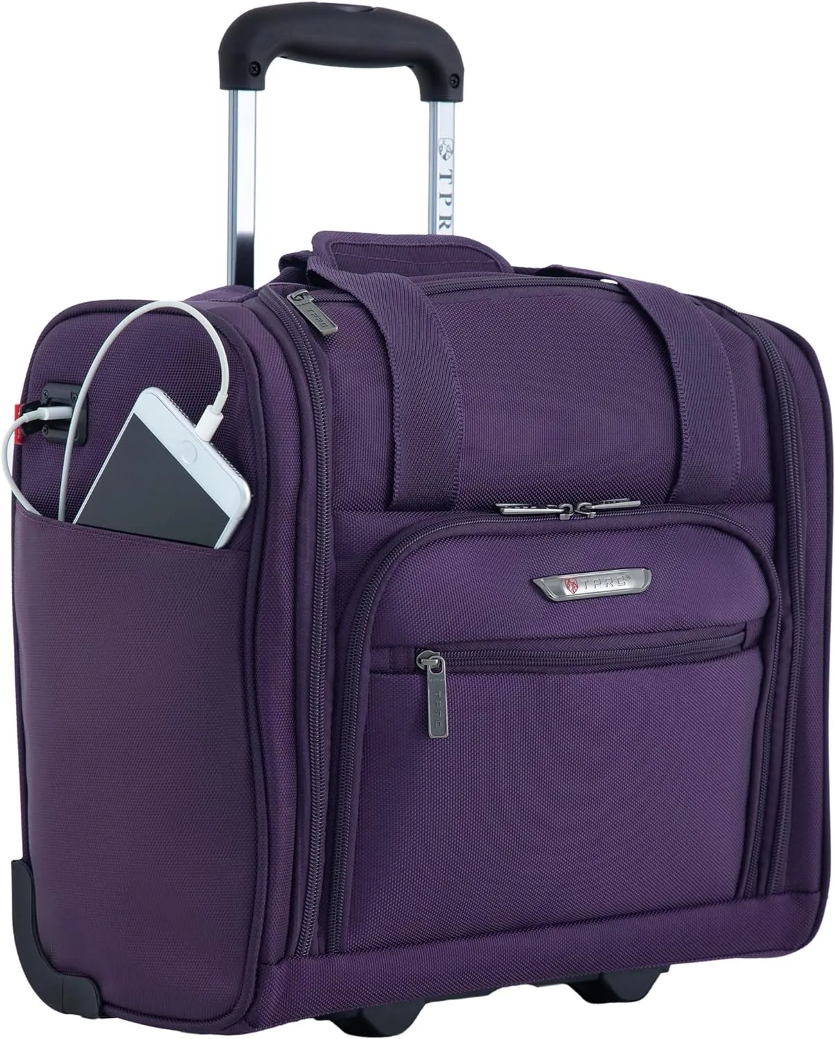 TPRC Smart Under Seat Carry-On Luggage with USB Charging Port, Purple, Underseater 15-Inch
