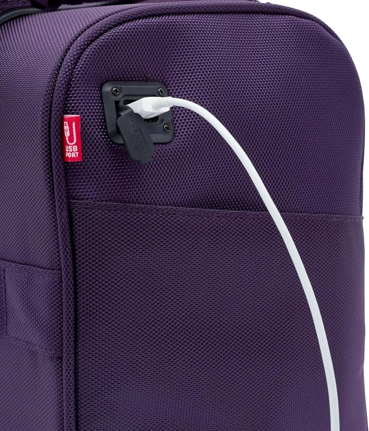 TPRC Smart Under Seat Carry-On Luggage with USB Charging Port, Purple, Underseater 15-Inch