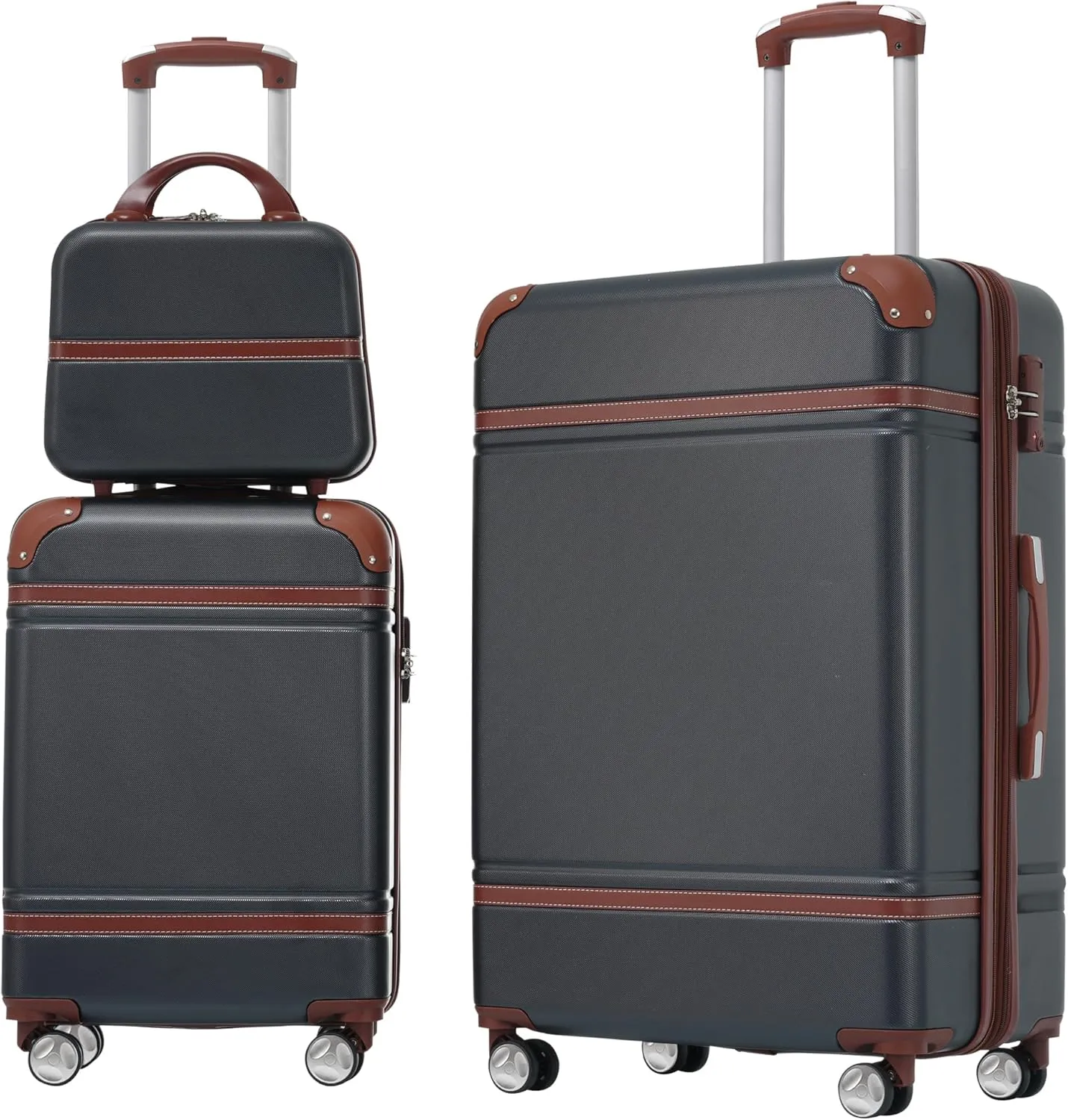 Travel Smart with 3-Piece Hardshell Luggage Set, Lightweight Spinner Suitcase & Cosmetic Case, Black