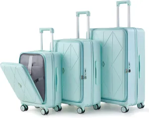 Travel Smart with Expandable 3 Piece Luggage Set, Lightweight Hard Shell, Front Pocket for Electronics, Mint Green