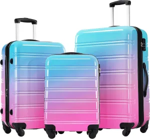 Travel Smart with Expandable Hardshell Luggage Set, 3 Pieces with Spinner Wheels, Blue and Red