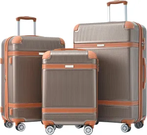 Travel Smart with Lightweight 3-Piece Hardshell Luggage Set, Double Spinner Wheels, Durable ABS, Coppery