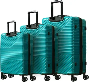Travel Smart with Lightweight 3-Piece Luggage Set, Durable ABS Material, Expandable and Spinner Wheels, Green
