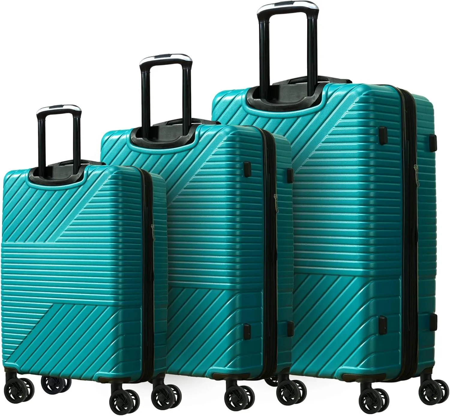 Travel Smart with Lightweight 3-Piece Luggage Set, Durable ABS Material, Expandable and Spinner Wheels, Green