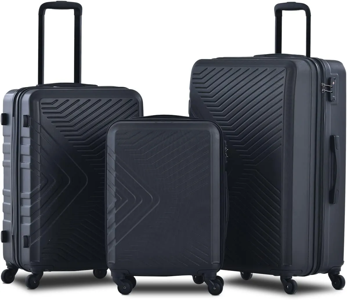 Travel Smart with Lightweight 3-Piece Luggage Set, Hard-Shell with TSA Lock, Spinner Wheels, Black