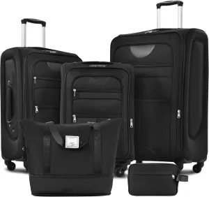 Travel Smart with Lightweight Expandable 3-Piece Luggage Set, Spinner Wheels, TSA Lock, Includes Duffel Bag, Black