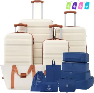 Travel Smart with Lightweight Hardshell Luggage Set, 4 Piece Expandable Spinner Suitcase, 16''-28'', Brown & White