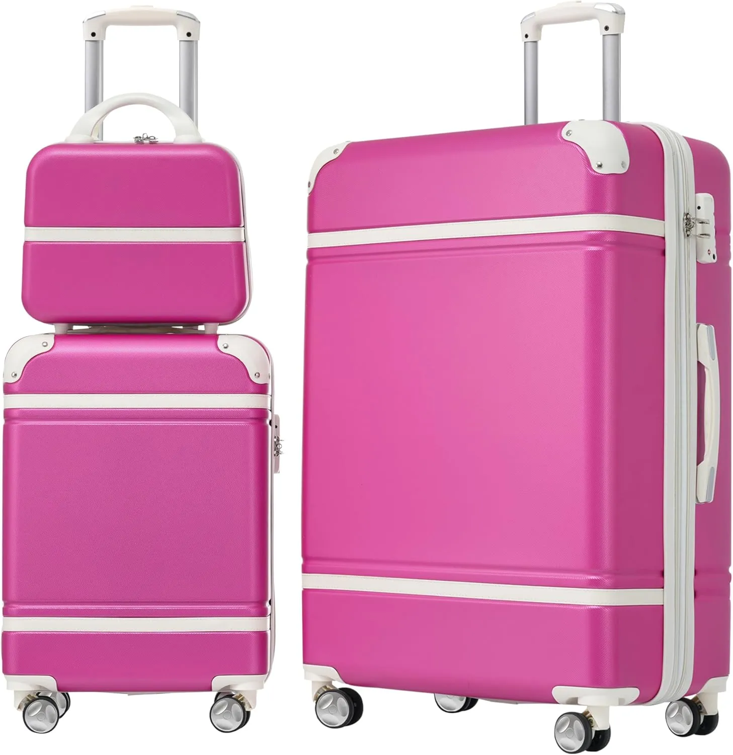 Travel Smart with Lightweight Hardshell Luggage Set, Three Pieces with Expandable Features and Spinner Wheels, Pink