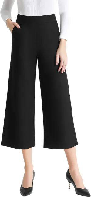 Tsful Wide Leg Pants for Women Trousers High Waisted Dress Pants Business Casual Summer Capris Stretch Pull On Work Slacks