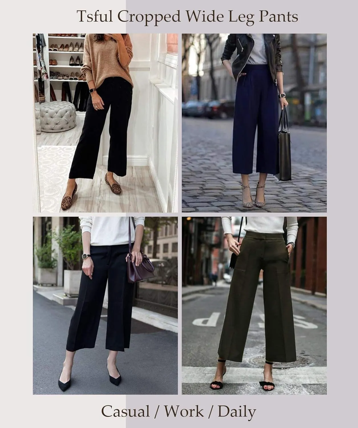 Tsful Wide Leg Pants for Women Trousers High Waisted Dress Pants Business Casual Summer Capris Stretch Pull On Work Slacks
