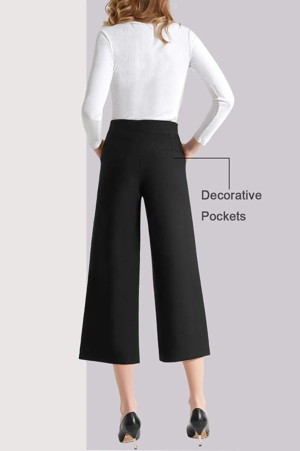 Tsful Wide Leg Pants for Women Trousers High Waisted Dress Pants Business Casual Summer Capris Stretch Pull On Work Slacks