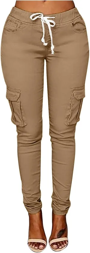 tuduoms Womens Cigarette Cargo Pants Stretchy Skinnys High Rise Skinny Butt Lifting Stretch Jogger Slimming Tactical Pants