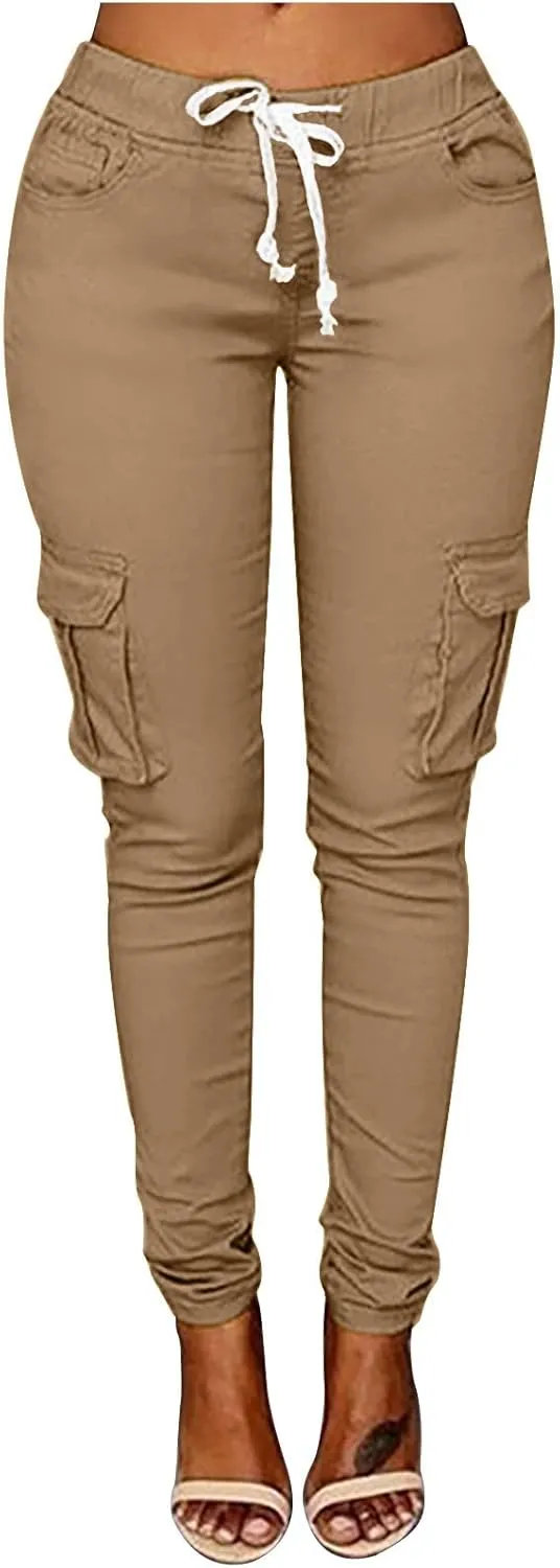 tuduoms Womens Cigarette Cargo Pants Stretchy Skinnys High Rise Skinny Butt Lifting Stretch Jogger Slimming Tactical Pants