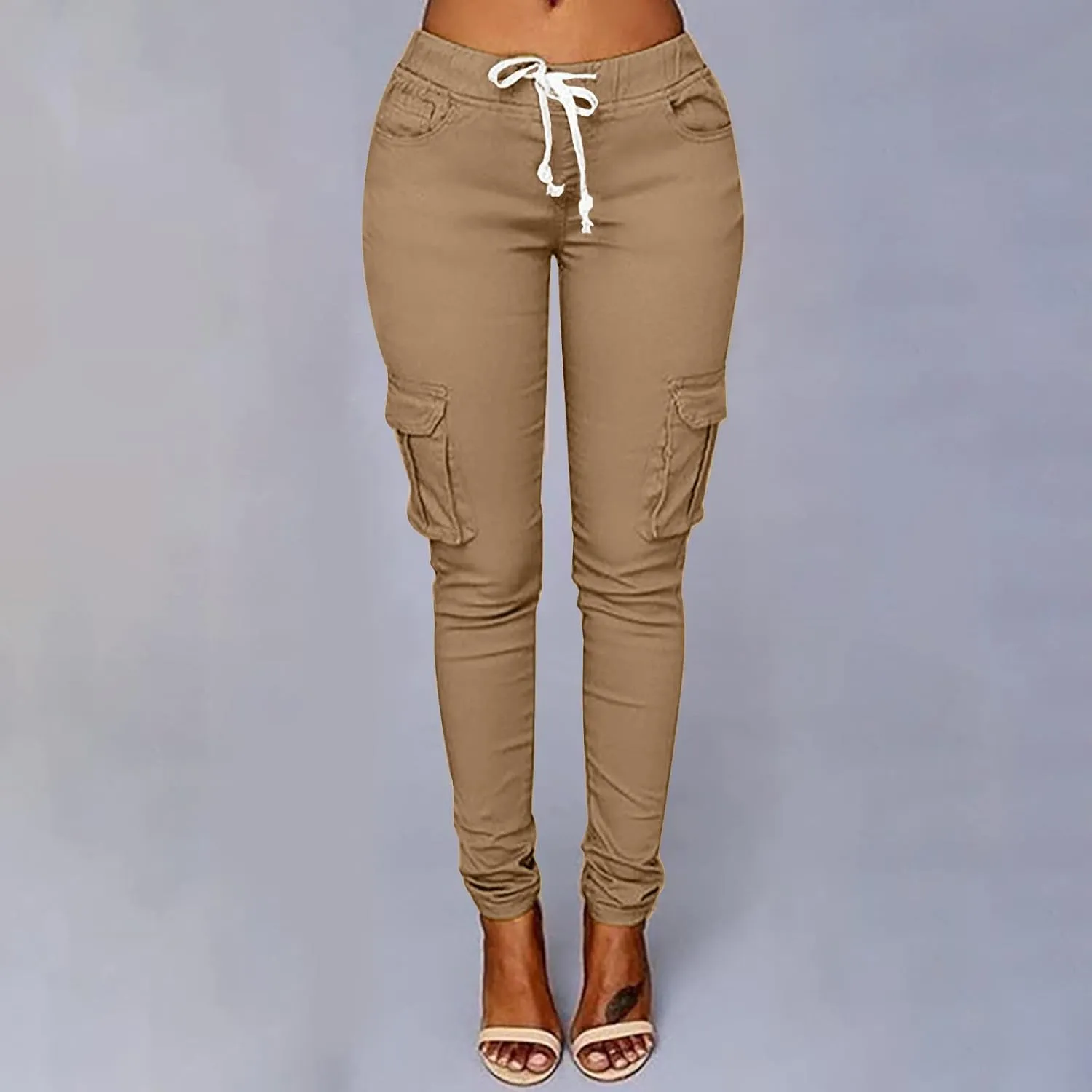 tuduoms Womens Cigarette Cargo Pants Stretchy Skinnys High Rise Skinny Butt Lifting Stretch Jogger Slimming Tactical Pants