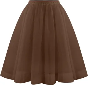 Tulle Skirts for Women Pleated Layered Tutu Skirt Ladies Midi Length High Waist Mesh Flowy A-Line Party Tutu Skirts