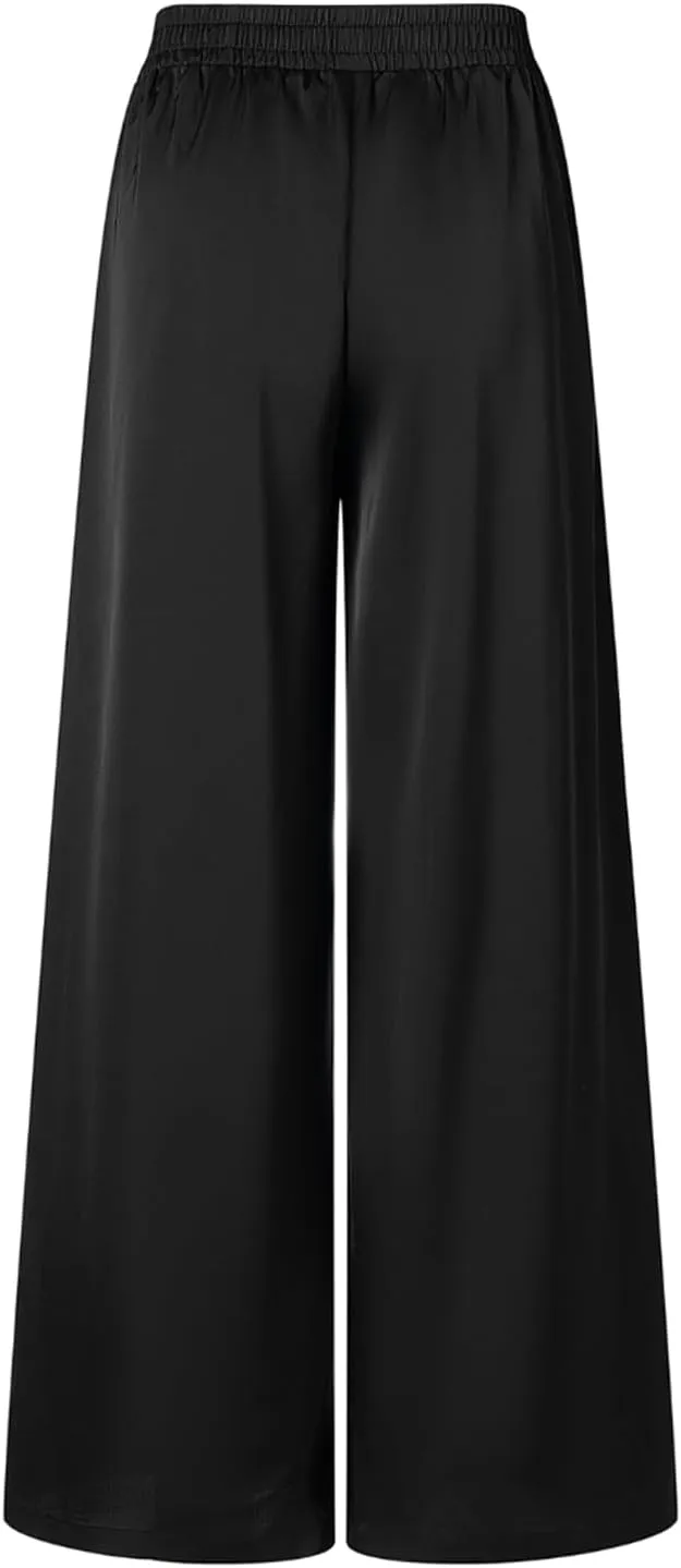 UlikTree Women's High Waist Satin Pants Wide Leg Dressy Casual Trousers S-L