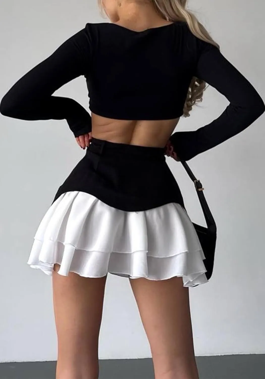 Unybwonn Pleated Denim Skirt Ruffle Flared Flowy Patchwork Jean Mini Skirt High Waist A-Line Y2k Short Skirt
