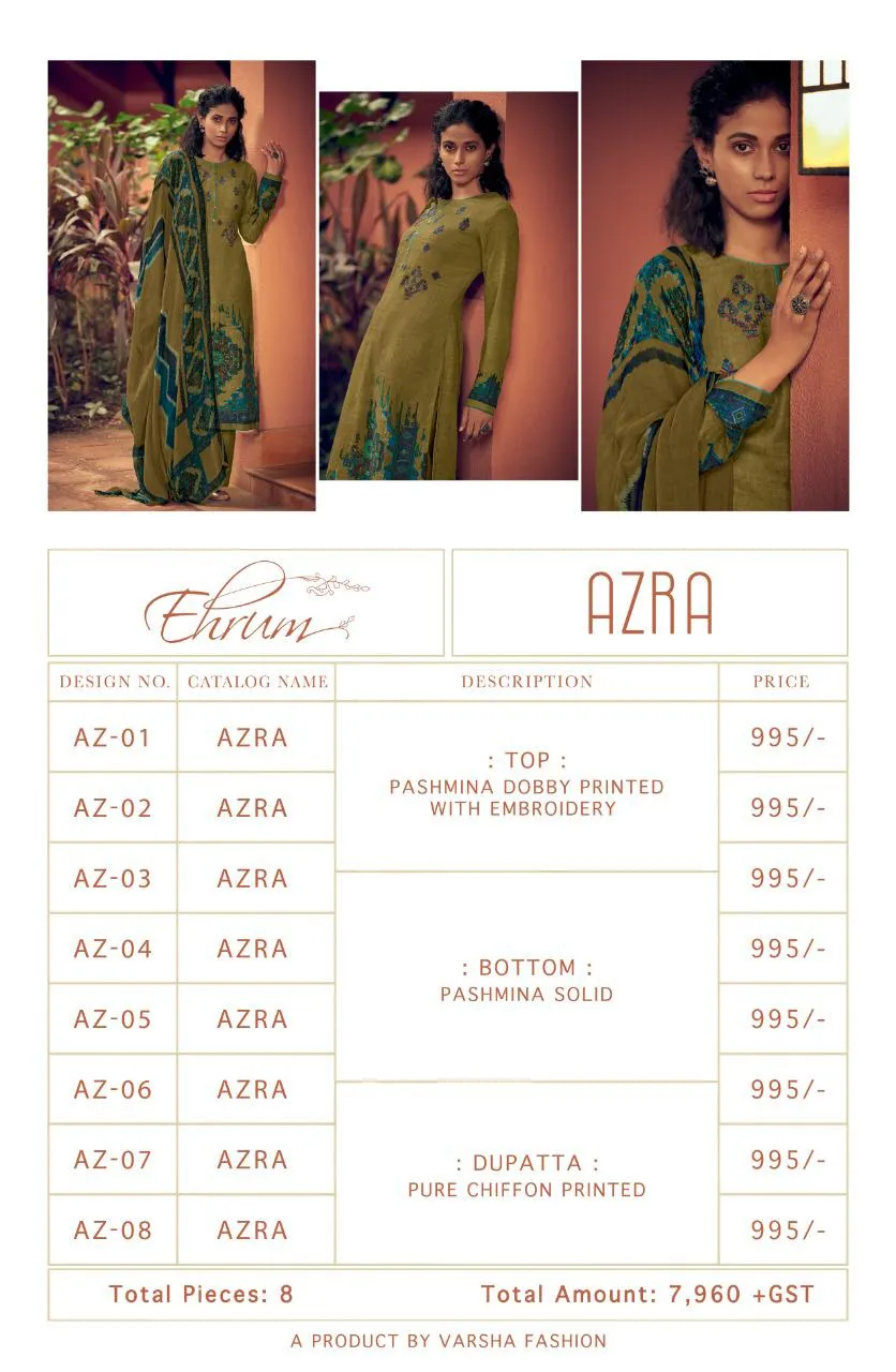 Varsha Fashion Presents Azra Pashmina Printed Fancy Designer Salwar Suits