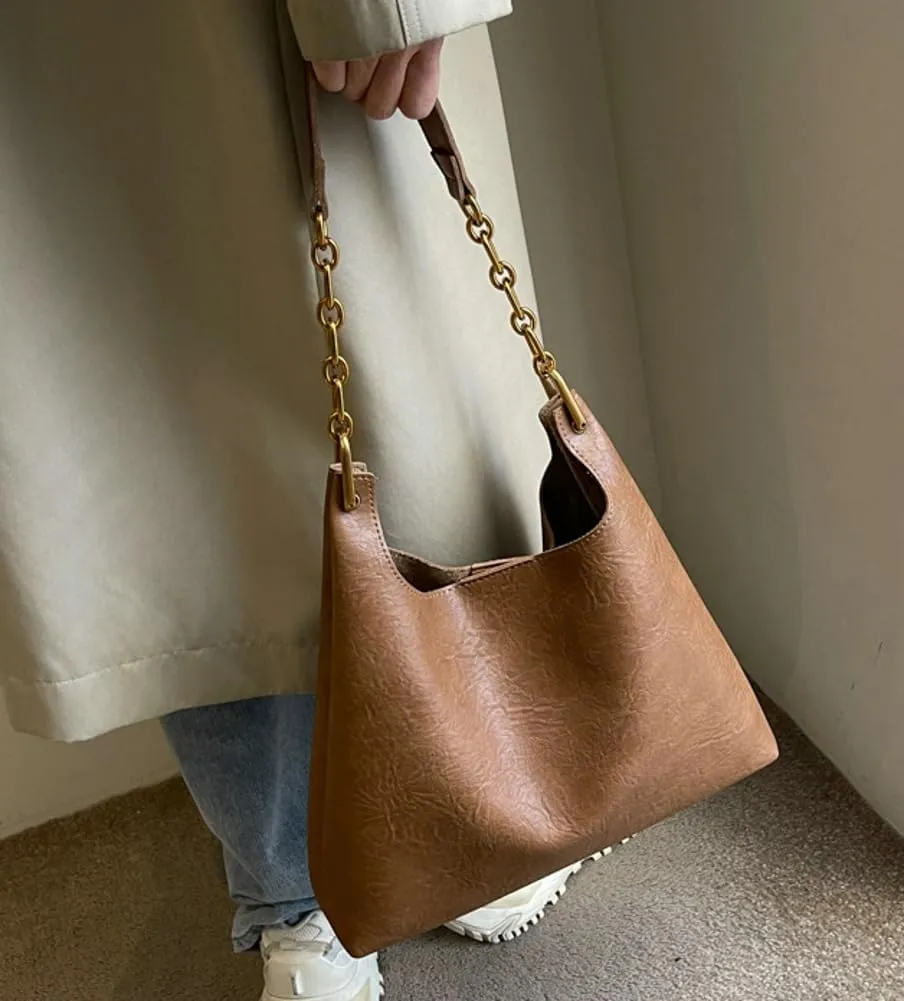 Vegan Leather Hobo Bags for Women Shoulder Bag Slouchy Tote Bag Modern Top Handle Handbag Purse